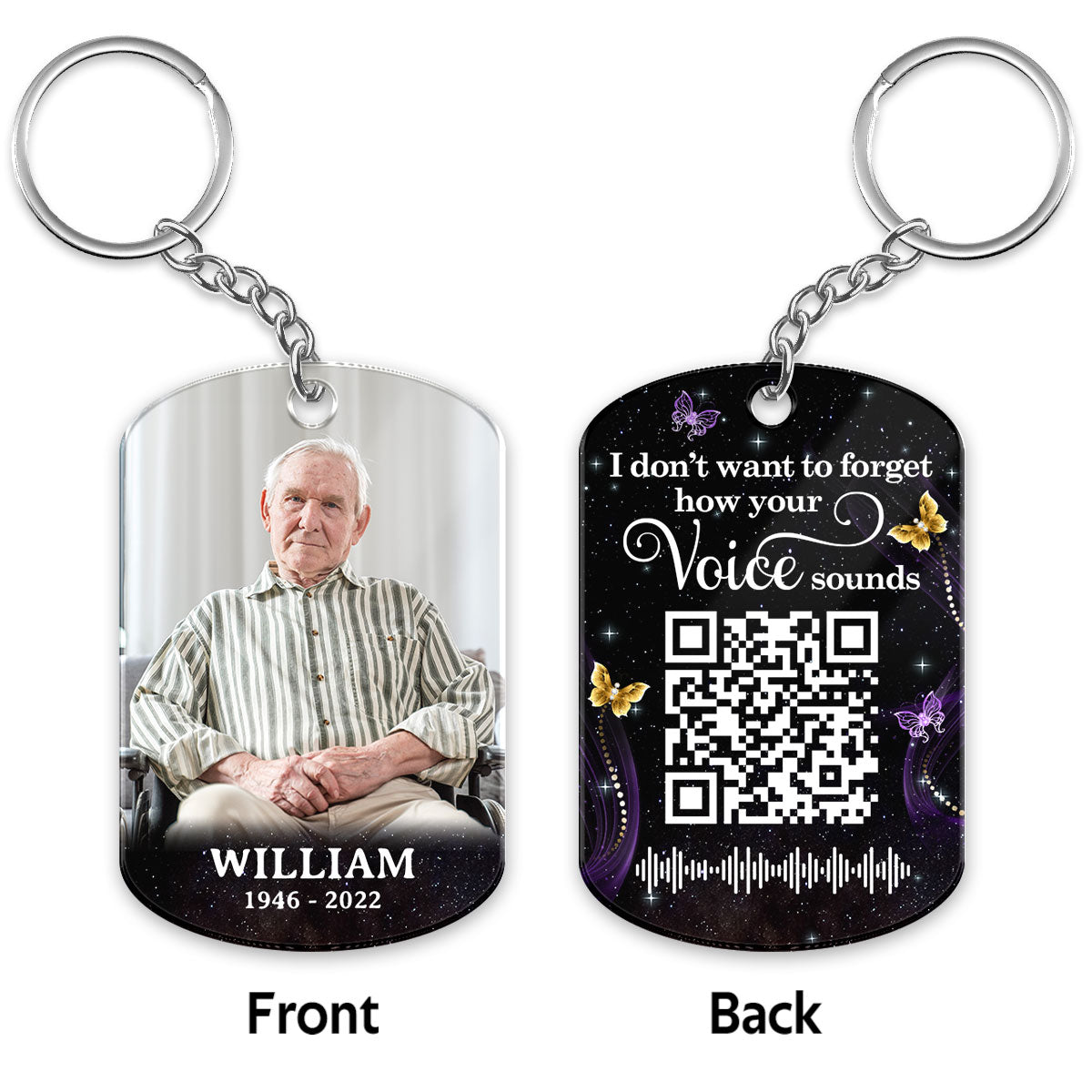 Glow Butterflies Photo Inserted Family Memorial Remembrance Keepsake Voice Message QR Code Personalized Acrylic Keychain