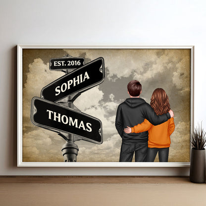 Back View Couple Street Signs Personalized Poster, Gift For Him, For Her, Husband, Wife