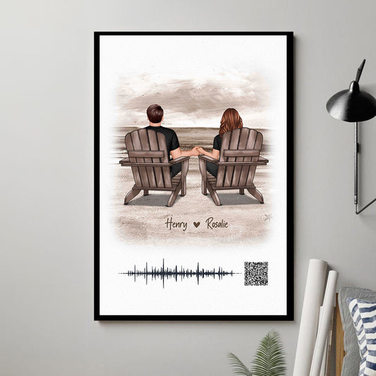 Couple Sitting on the Beach Soundwave Art Personalized Poster, Custom your Heartfelt Voice Message Just for Your Loved One, Gift for him, Gift for her