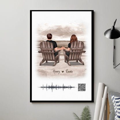 Couple Sitting on the Beach Soundwave Art Personalized Poster, Custom your Heartfelt Voice Message Just for Your Loved One, Gift for him, Gift for her