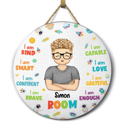 Children - I Am Kid Affirmations - Gift For Children, Grandkids - Personalized Wood Circle Sign - The Next Custom Gift
