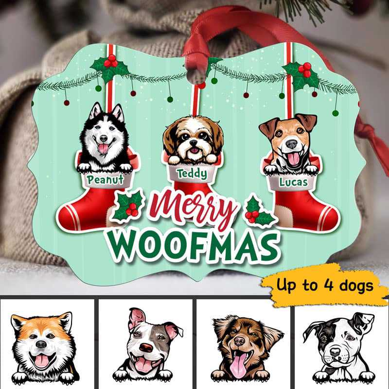 Dogs Merry Woofmas Peeking Dogs Personalized Christmas Ornament