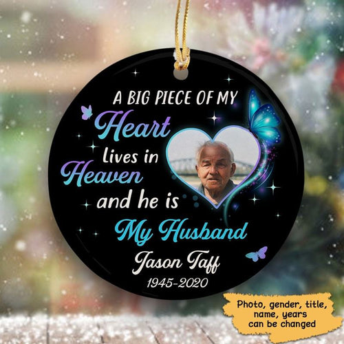 A Big Piece Of My Heart Lives In Heaven Butterfly Personalized Memorial Circle Ornament