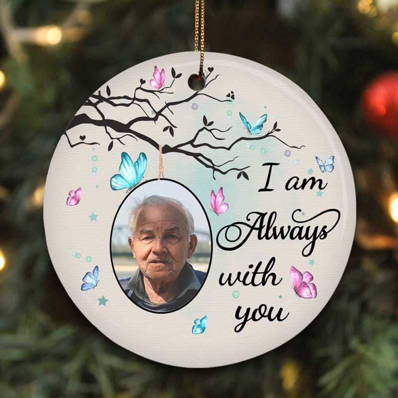 Always With You Watercolor Photo Memorial Personalized Circle Ornament