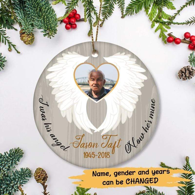 Angel Wings Photo Personalized Memorial Circle Ornament