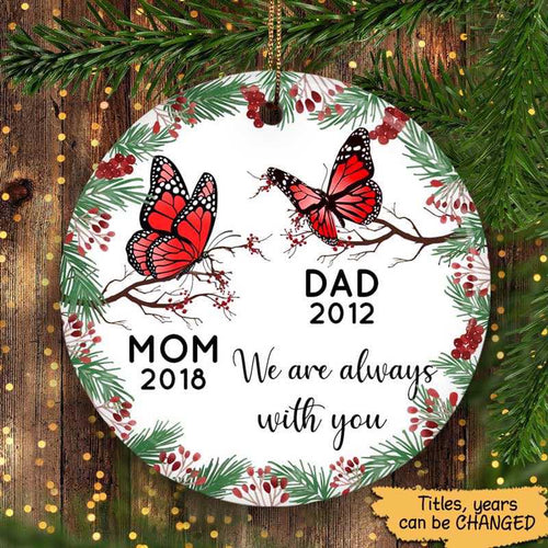 Butterflies Always With You Holly Branch Memorial Personalized Circle Ornament