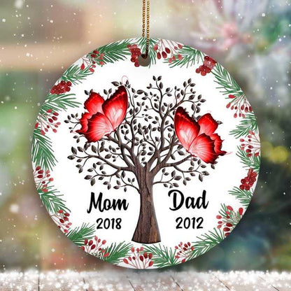 Butterflies Family Tree Holly Branch Memorial Personalized Circle Ornament