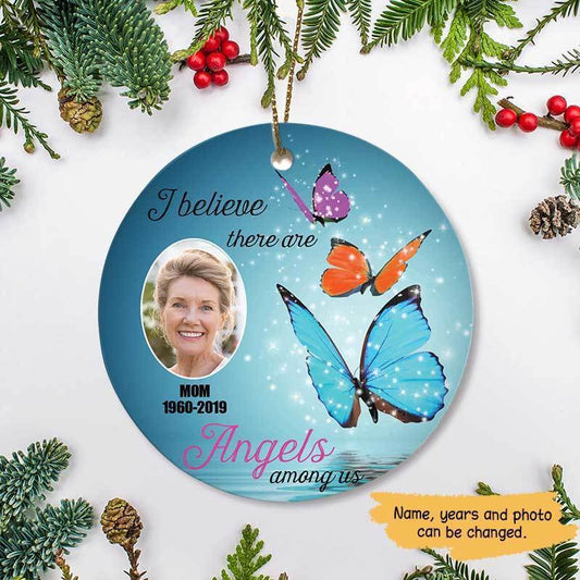 Butterflies Reflection Personalized Memorial Circle Ornament