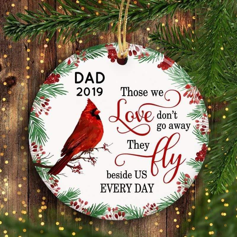 Cardinal Holly Branch Christmas Memorial Personalized Circle Ornament