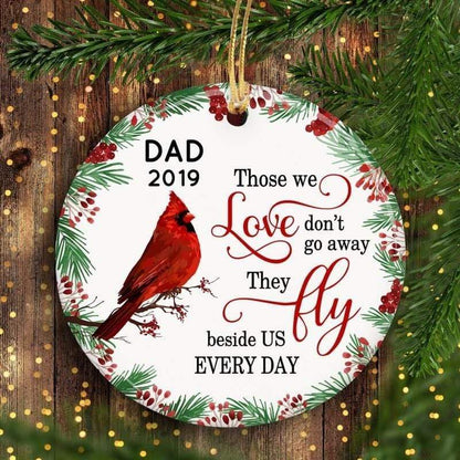 Cardinal Holly Branch Christmas Memorial Personalized Circle Ornament