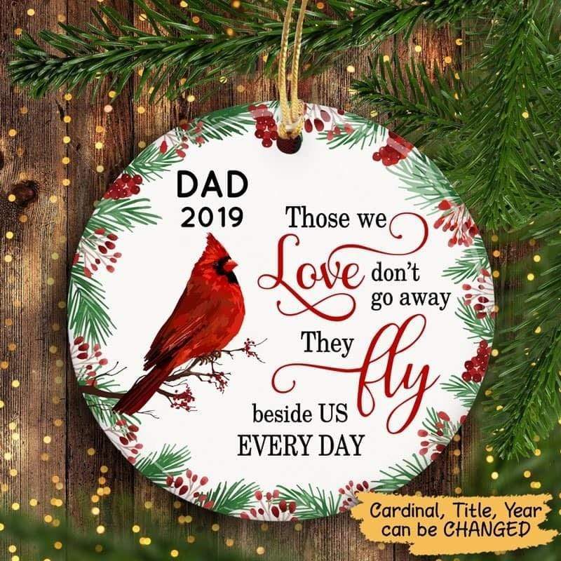 Cardinal Holly Branch Christmas Memorial Personalized Circle Ornament