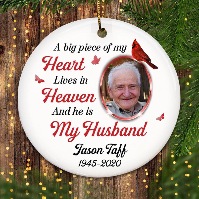 Christmas Big Piece Of My Heart Photo Memorial Personalized Circle Ornament