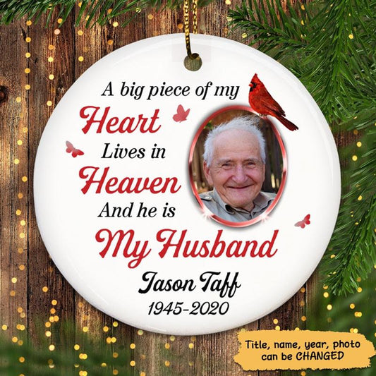 Christmas Big Piece Of My Heart Photo Memorial Personalized Circle Ornament