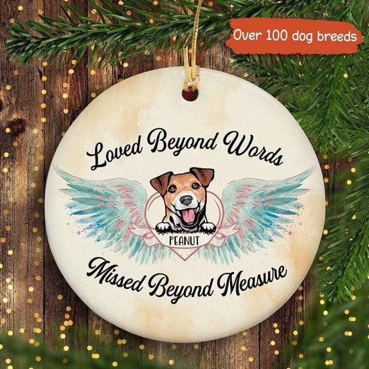Christmas Dog Memorial Watercolor Wings Loved Beyond Words Personalized Dog Decorative Memorial Ornament