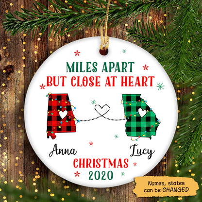 Christmas Miles Apart Close At Heart Besties Personalized Circle Ornament