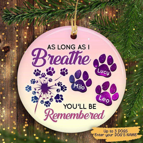 Christmas You'll Be Remembered Personalized Dog Decorative Memorial Ornament