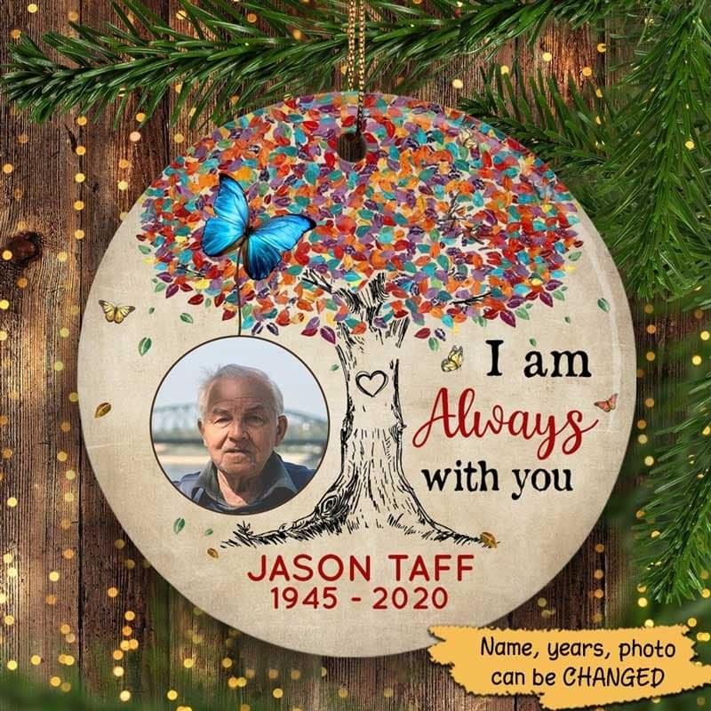 Colorful Tree Photo Memorial Personalized Circle Ornament