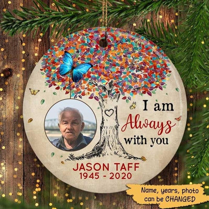 Colorful Tree Photo Memorial Personalized Circle Ornament