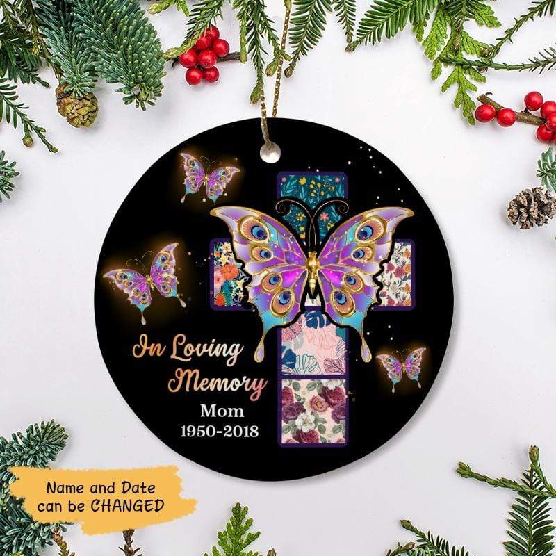 Cross Butterfly Personalized Memorial Circle Ornament