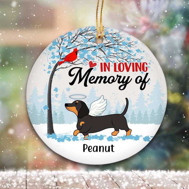 Dachshund Memorial Cardinal Personalized Circle Ornament