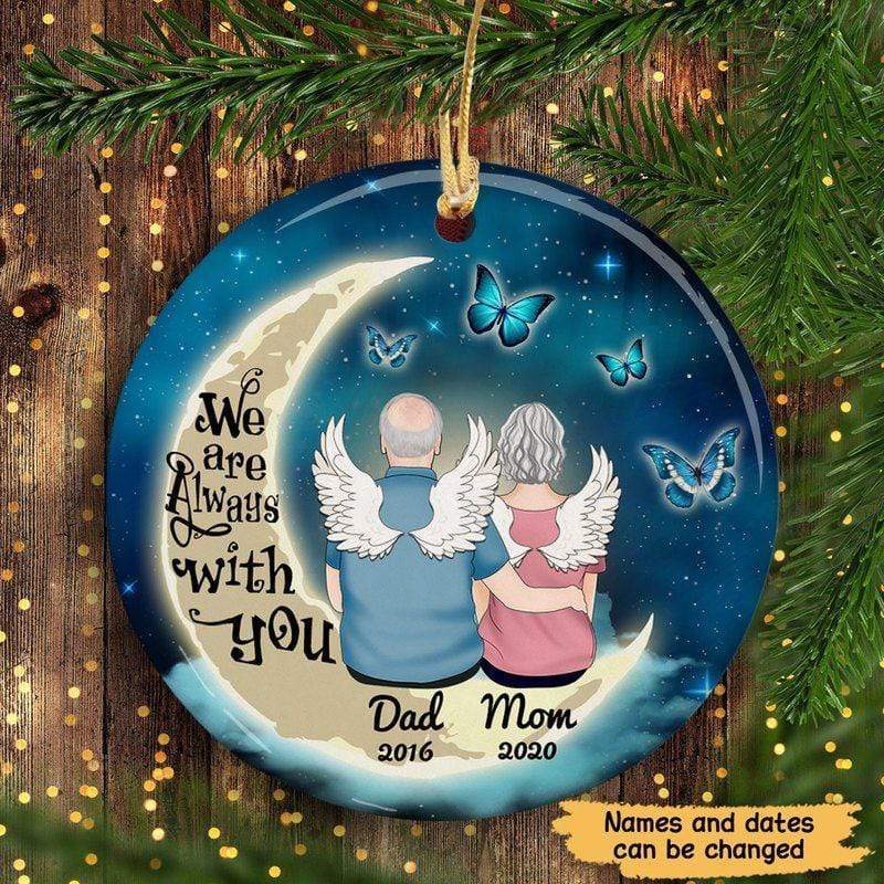 Dad And Mom On Moon Memorial Personalized Circle Ornament