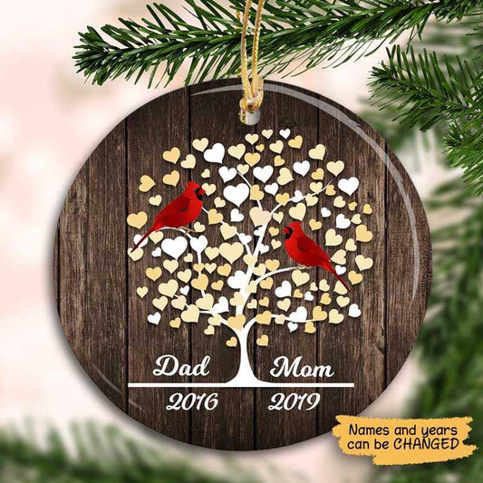 Dad And Mom Wooden Texture Memorial Personalized Circle Ornament