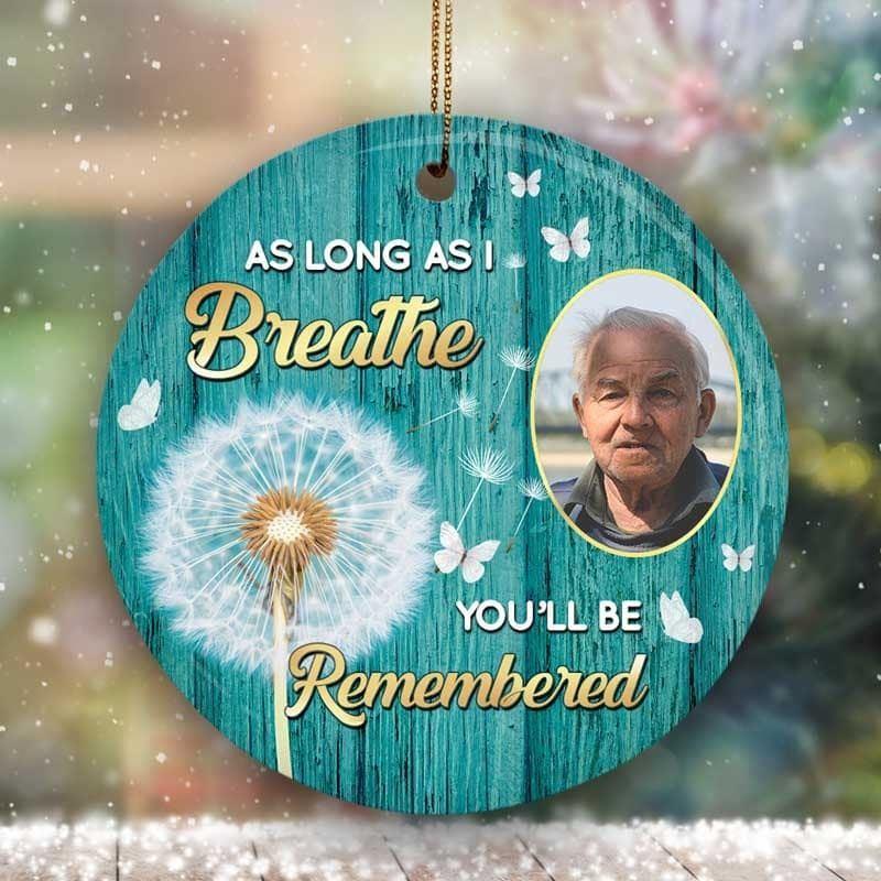 Dandelion Wood Texture Memorial Photo Personalized Circle Ornament