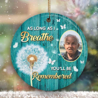 Dandelion Wood Texture Memorial Photo Personalized Circle Ornament