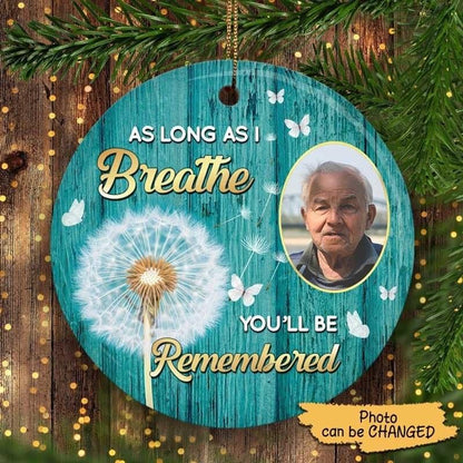 Dandelion Wood Texture Memorial Photo Personalized Circle Ornament