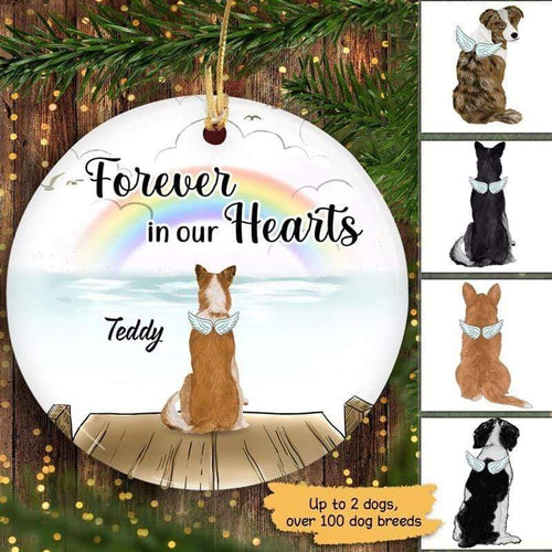 Dogs Forever In Our Hearts Pet Memorial Personalized Circle Ornament