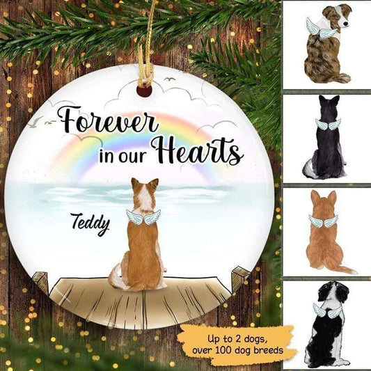 Dogs Forever In Our Hearts Pet Memorial Personalized Circle Ornament