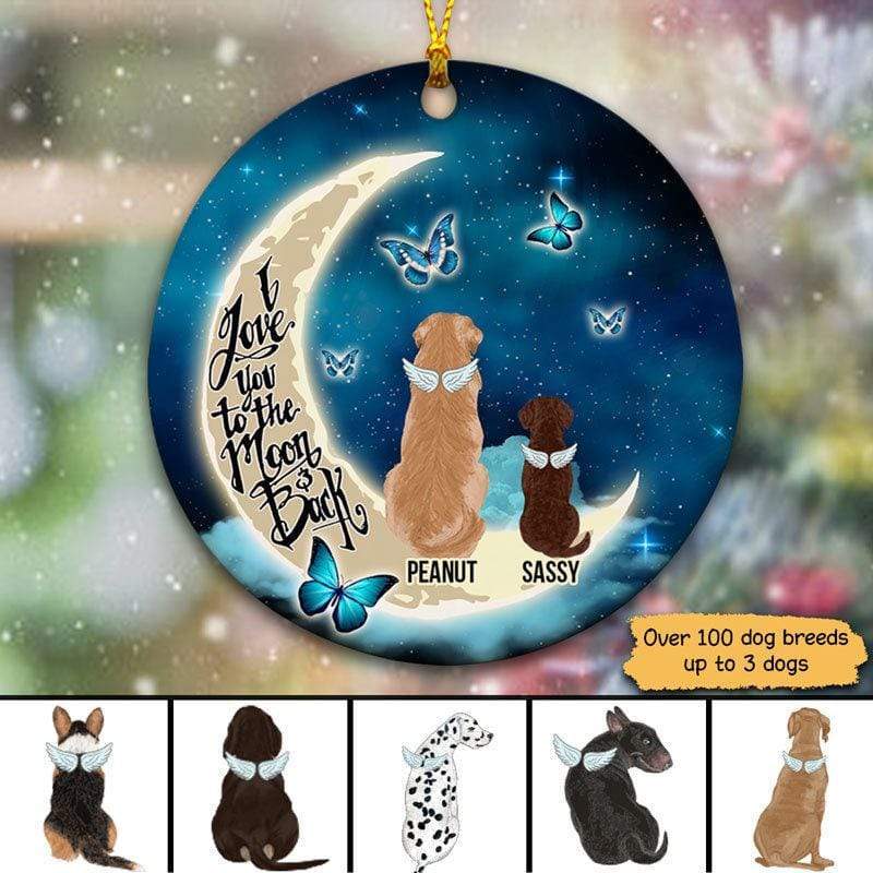 Dogs Memorial On Moon Personalized Circle Ornament