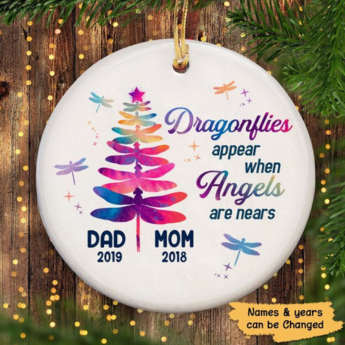 Dragonflies Appear Christmas Tree Personalized Memorial Circle Ornament