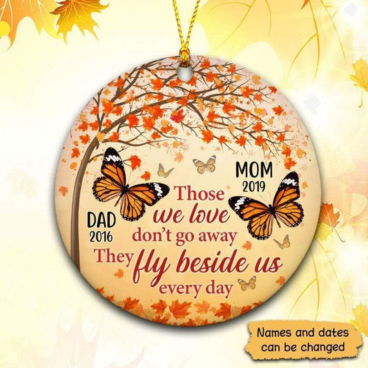 Falling Leaves Butterflies Personalized Memorial Circle Ornament