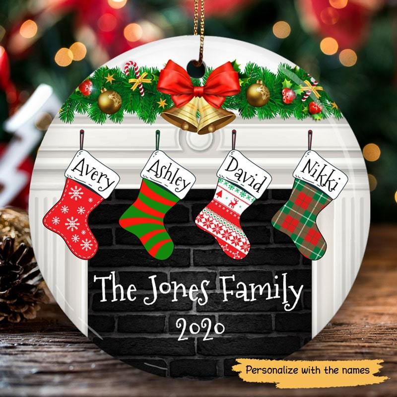 Family Christmas Stock Personalized Circle Ornament