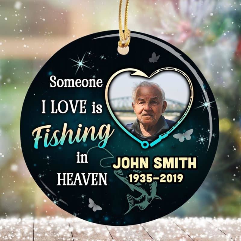 Gone Fishing Memorial Photo Personalized Circle Ornament