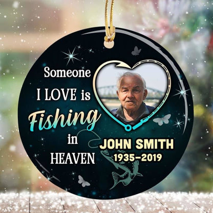 Gone Fishing Memorial Photo Personalized Circle Ornament