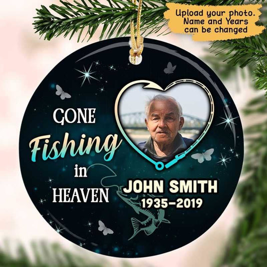 Gone Fishing Memorial Photo Personalized Circle Ornament