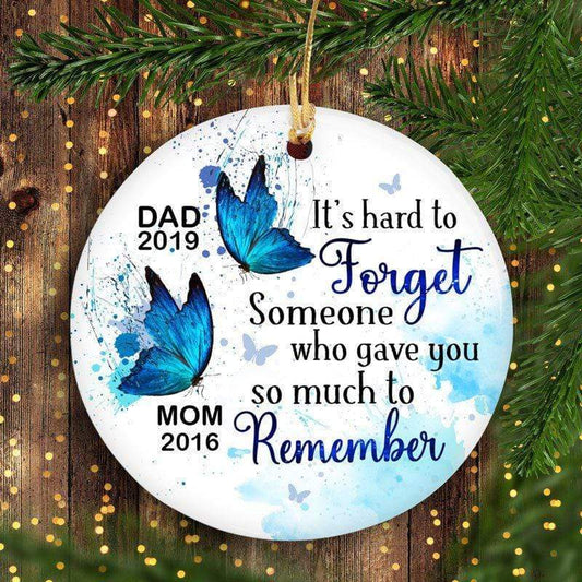 Hard To Forget Someone Watercolor Butterfly Personalized Memorial Circle Ornament