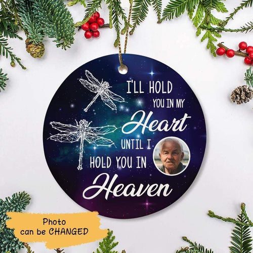 Hold You In My Heart Memorial Photo Pesonalized Circle Ornament