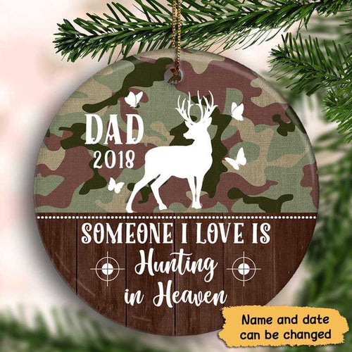Hunting In Heaven Camo Memorial Personalized Circle Ornament