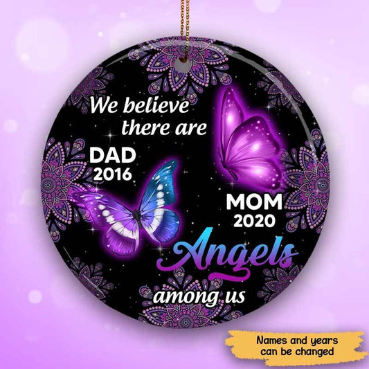 Lightening Purple Butterflies Memorial Personalized Circle Ornament