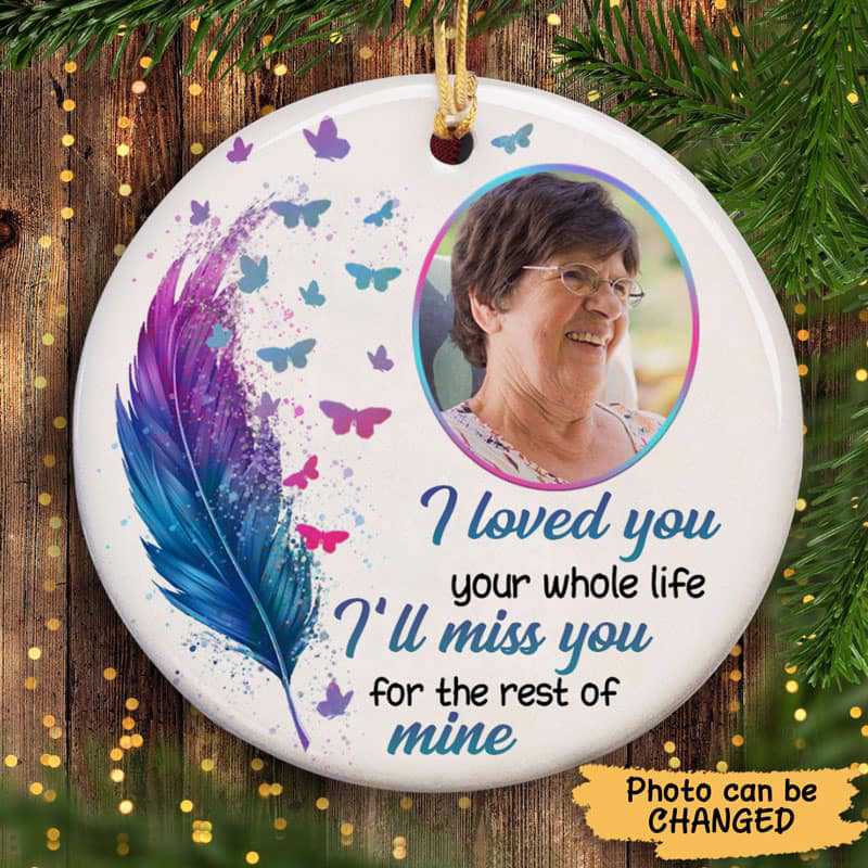Loved You For Whole Life Feather Memorial Photo Personalized Circle Ornament