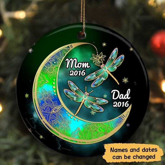 Mandala Moon And Dragonflies Memorial Personalized Circle Ornament
