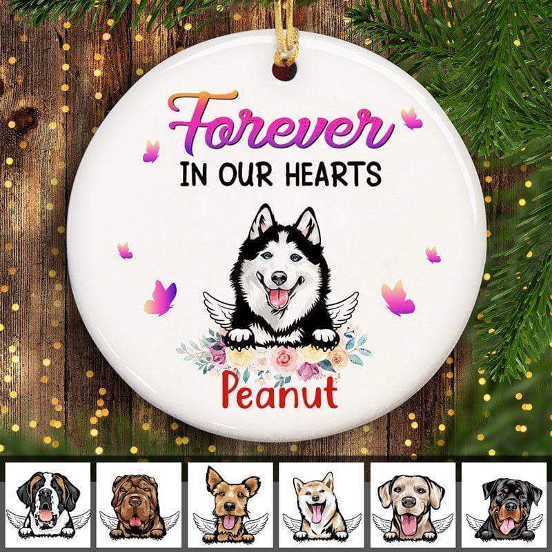 Memorial Dog Floral Butterfly Personalized Circle Ornament