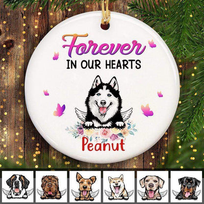 Memorial Dog Floral Butterfly Personalized Circle Ornament