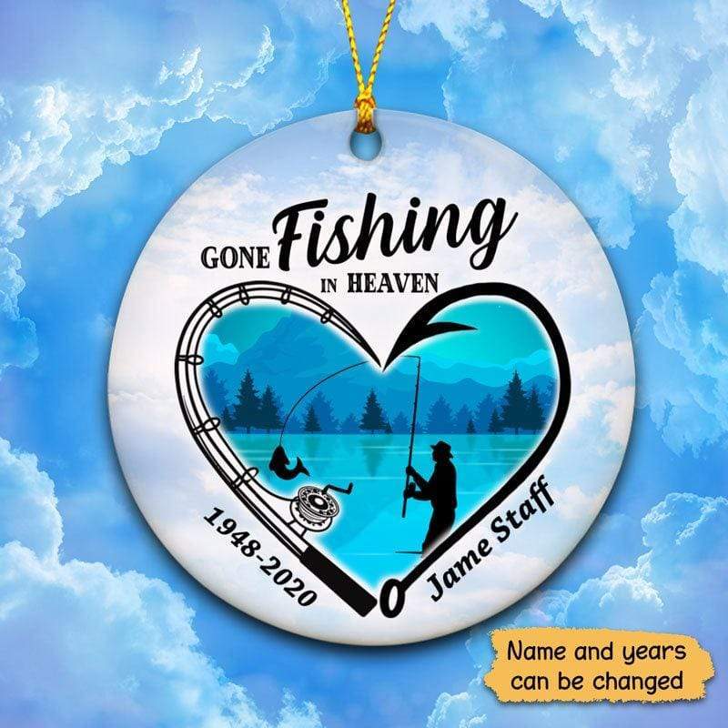 Memorial Gone Fishing Heart Personalized Circle Ornament