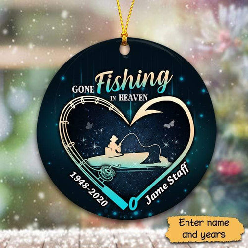 Memorial Gone Fishing In Heaven Heart Personalized Circle Ornament