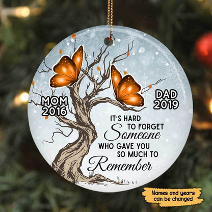 Memorial Hard To Forget Butterfly Personalized Circle Ornament