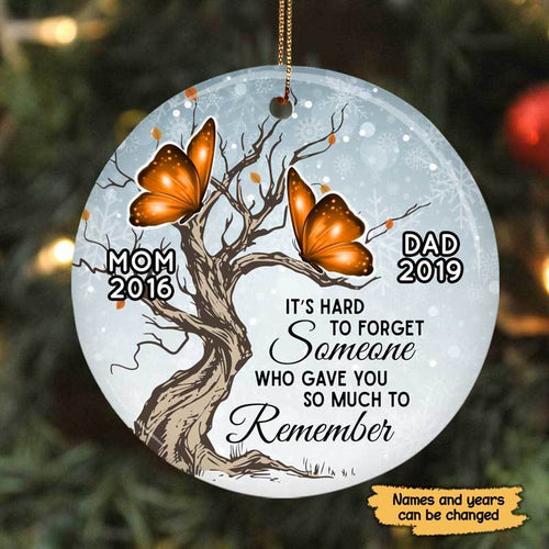 Memorial Hard To Forget Butterfly Personalized Circle Ornament